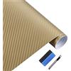 NewL Pellicola Vinile Auto Adesiva Carbonio 3D Oro 5 x 900 cm | Texture fibra di carbonio 3D, attrezzi installazione inclusi, canali scarico aria, estensibile, adatto per auto, moto, mobili