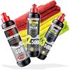 Detailmate Menzerna - Set lucidante per auto, 250 ml: Heavy Cut Compound 400, Medium Cut 2500, Super Finish SF3500, 3 panni in microfibra, 40 x 40 cm
