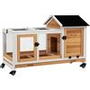 PawHut Gabbia legno conigli e cavie 108x58x73,5cm giallo | Casetta per animali piccoli con ruote, per esterno e interno, vassoio estraibile