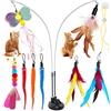 Bigqin Giocattoli per Gatti Interattivi e Accessori Gatto Set da 12 Pezzi: Kit di Giochi per Gatto da Interno con 2 Bacchette, Base a Doppia Ventosa, Corda Appesa e 8 Ricambi Piume e Bruchi