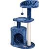 ClevaHome Albero Tiragraffi Blu Denim per Gatti Piccoli - Torre Multi-livello da 85 cm con Pali in Sisal, Piattaforme Morbide e Gioco Pensile da Interno