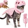 WANWEN Costume da Scheletro di Dinosauro per Cani e Gatti (Gatto/Rosa,45cm) | Morbido Outfit da T-Rex in Peluche con Cappuccio a Ossa 3D, Abbigliamento Cosplay per Animali Domestici