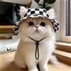 Generic Cappello da sole per animali domestici, berretto da pescatore per gatti e cani, mini copricapo estivo all'aperto, griglia nera, taglia M
