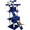 AQPET Tiragraffi XXL 170cm per Gatti con Cuccia, Albero Gioco Multifunzionale e Parco Giochi Completo, Colore Blu