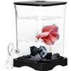 Générique Acrylic Betta Fish Tank | Desktop Rettangolare Aquarium with Top Feeding Hole | Mini Eco Habitat with Ambient Light | Creative Starter Kit for Bettas