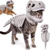 WANWEN Costume da Scheletro di Dinosauro per Cani e Gatti (Gatto/Grigio,25cm) | Morbido Outfit da T-Rex in Peluche con Cappuccio a Ossa 3D, Abbigliamento Cosplay per Animali Domestici