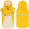 Generic Impermeabile per cani con cappuccio con striscia riflettente, regolabile, traspirante, impermeabile, con foro per guinzaglio, per cani di piccola taglia e media (9-14 kg), giallo