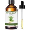 YUEONEWIN Olio di citronella 100 ml, olio essenziale di citronella puro per diffusore | olio di citronella aromaterapia per fai da te, massaggi, sapone, creazione di candele, regali per donna