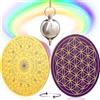 VIBRATIS Pendolo divinatorio a forma di goccia d'acqua + fiore della vita in legno per ricaricare pietre e pendoli divinatori, supporto con quadranti e tavola per pendolo diametro: 15 cm