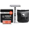 MERKUR Dovo Travel Razors 933C Demountable 1 Sample Blade In Leather Case, Chromeplated, Straight Cut