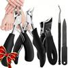 Generic Set professionale per manicure e pedicure in acciaio inox, 5 pezzi, con pinza per cuticole, lima per unghie, tagliaunghie e strumenti per la cura delle unghie, manico nero classico per uomini, donne e