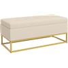 Panca Contenitore Rettangolare 110x44x49 cm con Seduta Imbottita e Gambe in Acciaio Beige