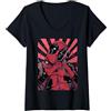 Marvel Deadpool Heart Hands Maglietta con Collo a V