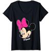 Disney Mickey And Friends Minnie Big Face Signature Maglietta con Collo a V