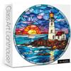BBOLDIN Puzzle da 1000 pezzi con vetro colorato, faro sulla spiaggia, per adulti, con tramonto sull'oceano, puzzle, paesaggio naturale
