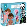 Janod - Cofanetto 4 Puzzle Giganti Sul Corpo Umano - 50, 75 e 100 Pezzi - Schede Didattiche in 12 Lingue - Scoperta Del Corpo Umano - Da 5 Anni, J02681