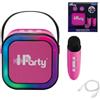 Lexibook, IParty, Altoparlante Karaoke 2 microfoni, Rosa, BTC020PKZLXB | Set karaoke con doppio microfono, pannello LED, maniglia per trasporto e riproduzione da più sorgenti