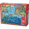 Cobble Hill 3844503-Puzzle da 1000 pezzi con poster puzzle per adulti e bambini dai 12 anni in su, oggetti nascosti, cartoni animati, Colore Pazzo viaggio di pesca, COB44503