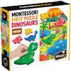 HEADU - Montessori First Puzzle Dinosaurs, Grandi pezzi e grandi sagome di legno, Puzzle Educativo per Bambini dai 2 ai 4 anni, Made in Italy