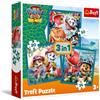Trefl - Paw Patrol, Paw Patrol e l'isola dei dinosauri - Puzzle 3 in 1 | 20-50 pezzi - Diversi livelli di difficoltà, un gioco divertente per bambini dai 3 anni in su