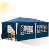 Izrielar Gazebo da giardino impermeabile da 3 x 6 m, con pannelli laterali e finestre, tenda per feste, bancarelle, festival, mercatini, campeggio, colore blu