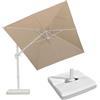 PURPLE LEAF Ombrellone da Esterno 2,5 x 3,5 m con Base, Ombrellone da Giardino in Alluminio Tela 240 g/m² Protezione UPF 50+ con Inclinabile Bidirezionale e Rotazione a 360°, Beige