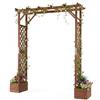 HOMASIS Arco per Rampicanti in Legno, Marrone | 208 x 55 x 220 cm | Arco da Giardino con 2 Vasi, Pergolato da Giardino per Verdure, Decorazione per Patio, Cortile