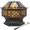 Yaheetech Braciere da Giardino Esterno a Legna Esagonale per Riscaldamento con Coperchio e Attizzatoio per Raduno Campeggio 61 x 61 x 62 cm Nero