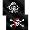 KARELLS Bandiera dei pirati 60 x 90 cm - Jolly Roger teschio e coltello a croce - 2 pezzi per feste di Halloween e decorazione