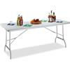 Relaxdays Tavolo da Giardino Pieghevole, Tavolino da Campeggio Picnic, con Maniglia, H x L x P 72x178x74 cm, Bianco