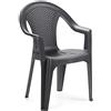 IPAE Ischia Sedia monoblocco impilabile con schienale basso, effetto Rattan, Colore Nero (Antracite)