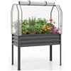 COSTWAY Orto Rialzato da Esterno con Serra, Fioriera Rialzata con Copertura in PE, Porta Avvolgibile con Cerniera e Guanti, Aiuola Rialzata per Verdure, Fiori e Frutta, 112 x 55 x 152 cm (Grigio)