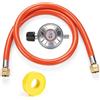 MIGUBIGU Regolatore Gas Bombola 50mbar con Tubo Gas Bombola Barbecue 0.8m | Riduttore Pressione Gas Attacco 7/16 EN 417 Uscita G1/4-19LH, per Camper Campeggio Griglia, Certificato EN 16129