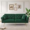 boorbin Moderno divano letto a 2 posti, rivestimento in velluto, schienale con 3 livelli di regolazione e piedini in metallo dorato, elegante divano con funzione di sonno, risparmio di spazio (verde