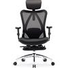 SIHOO Sedia da ufficio ergonomica con poggiapiedi, design a rete traspirante, schienale alto, poggiatesta regolabile e supporto lombare (nero)