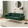 Soweiz Divano letto moderno a 2 posti, fodera in velluto, schienale regolabile a 3 livelli e gambe in metallo dorato con funzione di riposo, salvaspazio, 173 x 75 x 70 cm (verde)