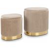 Generico Set 2 Pouf Contenitore Ovale in Velluto Plissé, Sgabello Poggiapiedi Imbottiti con Coperchio Salvaspazio Impilabile con Base Oro, Puff Bauletto per Camera da Letto, Soggiorno e Ingresso (Tortora)