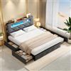 LieABak Letto matrimoniale imbottito 160 x 200 cm, con vano portaoggetti, letto con 4 cassetti, letto per ragazzi con LED e USB, camera da letto, letto imbottito con rete a doghe, velluto (grigio, 160