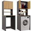 BDW Pola Multi mobile da bagno sopra lavatrice, 64 x 180 x 64 cm, con ripiani, armadio alto contenitore, finitura antracite/rovere Artisan