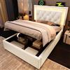 Ktipm Letto Singolo Bambini 90x200 cm con Testiera a LED e USB, Velluto | Letto Singolo Imbottito con Contenitore Idraulica, Struttura Letti Singoli con Doghe in Legno, Senza Materasso, Beige