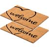 Carpido Zerbino Coir Welcome Heart Design - Clean Run 40x60 cm Set di 2 - Tappeto per porte interne - Tappeto di cocco antibatterico - materiale naturale