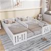 ZHDOKA Montessori Letto 180x200cm, letto a pannello con ringhiera,motivo stella lettino da pavimento letto matrimoniale in legno,per famiglie con due bambini (Bianco, Senza doghe)
