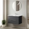 Inbagno Mobile Bagno Sospeso L 80 Cm - Grigio Cannettato E Profili Neri - Con 2 Cassetti Soft Close, Lavabo E Specchio Tondo - Linea Zena