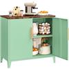 Sightlife Credenza Cucina in Acciaio con Ante, Mobile Cucina Salvaspazio con Top in Legno Rustico e Maniglie Dorate, Mobiletto Contenitore Multiuso Soggiorno e Cucina, L80 x P40 x A76 cm (Verde)