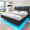 Brinlawb Letto matrimoniale 180x200cm Flottante Testiera Imbottita, LED, USB, Grigio | Vano nascosto, 2 prese AC, USB-A/C, 60.000 colori RGB, modalità musica, struttura silenziosa, montaggio facile, comfort plus
