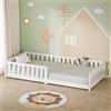ML DESIGN modern living ML-Design Letto Basso per Bambini e Bambine 90x200 cm, Bianco, in Legno di Pino Massiccio, con Rete a Doghe e Protezione Anticaduta, Giroletto Giovanile, Lettino Montessori per Ragazzi