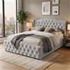 HYTKKBD Letto Imbottito Matrimoniale, 140x200 cm, Letto Imbottito con Contenitore, Letti Matrimoniale con Motivo a Onde Rivettate, Rete a Doghe in Legno e Metallo, Senza Materasso, Flanella Nero