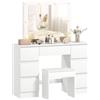 HOMCOM Postazione Trucco con 8 Luci LED, Luminosità Regolabile, Bianco | 3 Colori, Toeletta Trucco, Sgabello Imbottito, 7 Cassetti, Specchio Stile Hollywood, Postazione Make Up per Camera da Letto