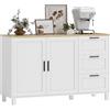 HOMCOM Credenza Cucina con 3 Cassetti 5 Gambe in Pino 120x38x76 cm Bianco | Mobile Cucina, Armadietto con Ante Ammortizzate, Credenza Buffet con Ripiani Regolabili, per Soggiorno Sala da Pranzo