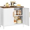 Sightlife Credenza Cucina in Acciaio con Ante, Mobile Cucina Salvaspazio con Top in Legno Rustico e Maniglie Dorate, Mobiletto Contenitore Multiuso Soggiorno e Cucina, L80 x P40 x A76 cm (Bianca)